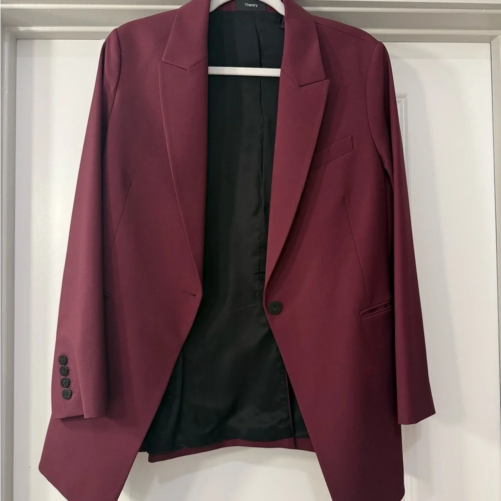 Theory Burgundy Tailored Blazer + Slim Tapered Pants (Excellent Condition) - Picture 1 of 8